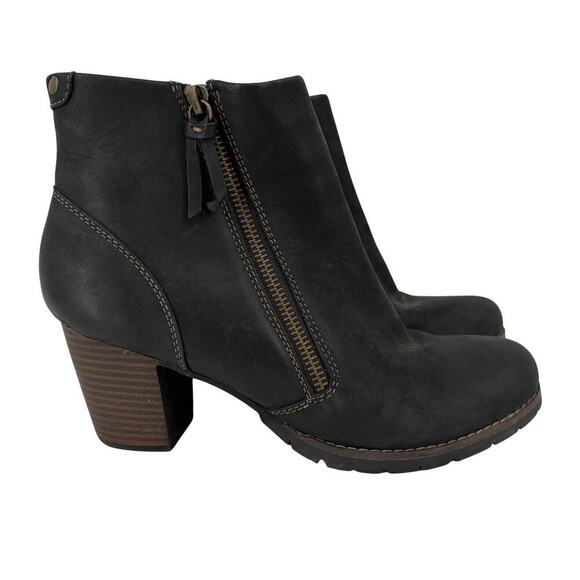 Clarks Bendables Ankle Boot Size 8.5 Black Leather Side Zip Block Heel Bootie - Picture 1 of 9
